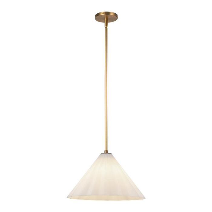 Serena Collection 1-Light Pendant in Aged Brass with Conical Opal Glass Shade Alora Lighting PD451814AGOP The Serena collection is a melding of contemporary design and timeless fashion. As light emanates from within, the pleated glass creates a soft, diffused illumination. Whether gracing a modern dining room or enhancing the ambiance of a chic living space, Serena brings an air of sophistication and style. The Serena collection is a melding of contemporary design and timeless fashion. As light emanates from within, the pleated glass creates a soft, diffused illumination. Whether gracing a modern dining room or enhancing the ambiance of a chic living space, Serena brings an air of sophistication and style.