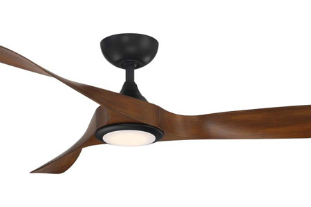 Swirl Collection (indoor/outdoor) 54” 3-Blade Ceiling Fan in Matte Black with Distressed Koa Blades and Smart Home Technology