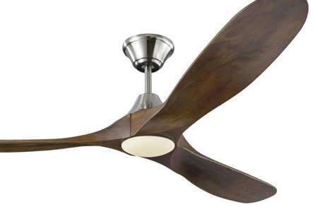 Maverick Collection (indoor/outdoor) 60” 3-Blade Ceiling Fan in Brushed Steel with Dark Walnut Blades and Integrated LED Light
