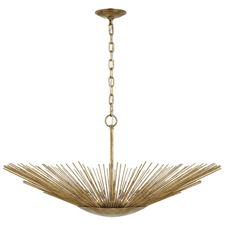 Helios Collection 4-Light Pendant in Antique Gold with Dynamically Cut Sunburst Design Visual Comfort AP1084ADB