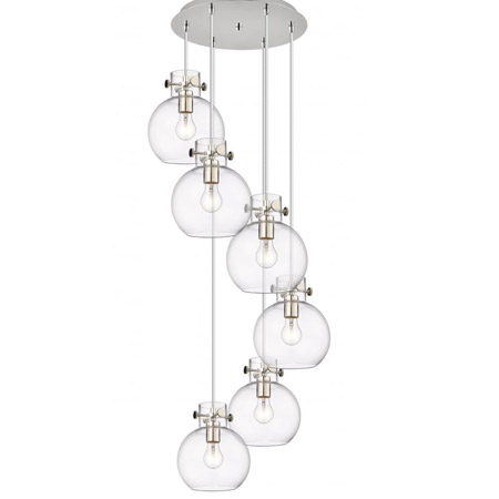 Newton Sphere Collection 6-Light Pendant in Polished Nickel with Clear Seedy Glass Spherical Open-Bottom Shades Innovations Lighting 116-410-1PS-PN-G410-8CL