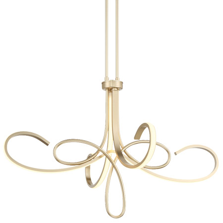 Astor Collection 32” LED Chandelier in Soft Gold with Striking Curved Design and Cream Diffuser George Kovacs P5436-697-L