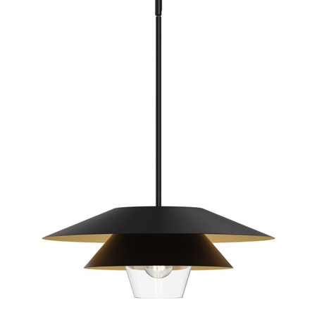 Tetsu Collection 1-Light Pendant with Outer Matte Black / Inner Soft Gold Layered Metal Shades Alora Lighting PD475120MBCL