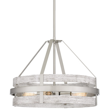 Gadsen Collection 4-Light Pendant in Brushed Nickel with Alternating Metal and Faux Wood Bands Quoizel