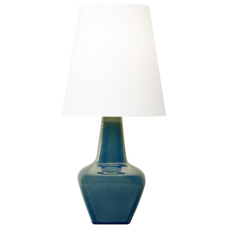 Diogo Collection 1-Light Table Lamp with Blue Anglia Crackle Ceramic Base and Tapered White Linen Shade Visual Comfort AET1151BAC1