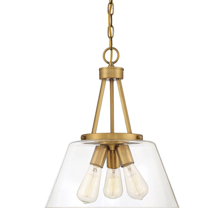 Calhoun Collection 3-Light Pendant in Warm Brass with Tapered Clear Glass Shades Savoy House 7-1025-3-322