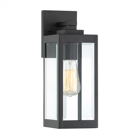 Westover Collection 1-Light Outdoor Wall Lantern in Earth Black with Clear Beveled Glass Panels Quoizel WVR8405EK