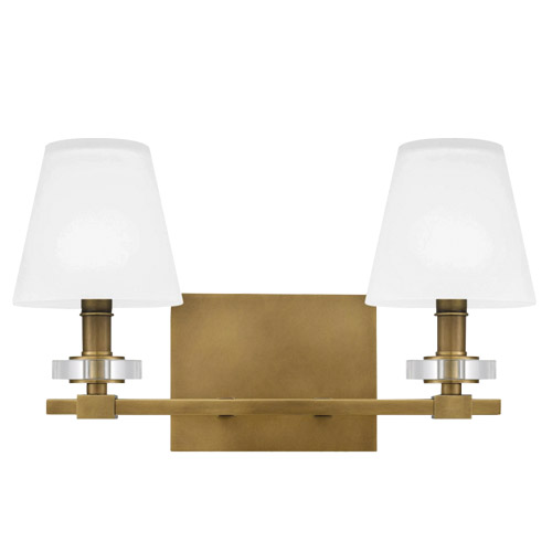 Kelsey Glen Collection 2-Light Bath Vanity Light in Weathered Brass with Etched Glass Shades Quoizel KLS8616WS $159.00