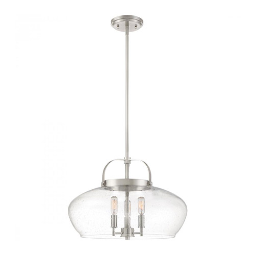 City Park Collection 3-Light Pendant in Brushed Nickel with Large Seedy Glass Bowl Shade Quoizel CTP2818BN