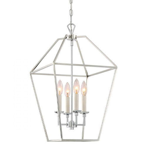 Aviary Collection 4-Light Foyer Pendant in Polished Nickel with Slender Candle Sleeves and Open Frame Design Quoizel AVY5204PK