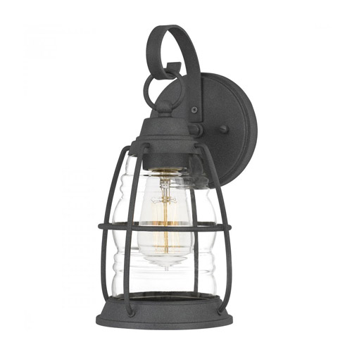 Admiral Collection 1-Light Outdoor Wall Mount Lantern in Mottle Black with Clear Molded Glass Shade Quoizel AMR8406MB